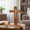 2 x Chasinglee Wood Standing Cross,Christians Spiritual Religious Jesus Cross Wall Art,Handmade Nature Wooden Blessed,Tabletop for Church Home Decor Wood Crucifix