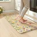 KIMODE Kitchen Mats for Floor Anti Fatigue, Boho Flower Kitchen Rug, Cushioned Kitchen Floor Mats, Comfort Standing Mat, Padded Kitchen Floor Mat for Sink Laundry Office Desk 20"x39" Brown