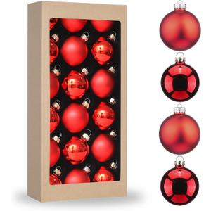 Amooca Christmas Glass Balls Decoration Festival Party Home Decors Holiday Xmas Tree Hanging Ornaments Set 17pc 1.8in Red