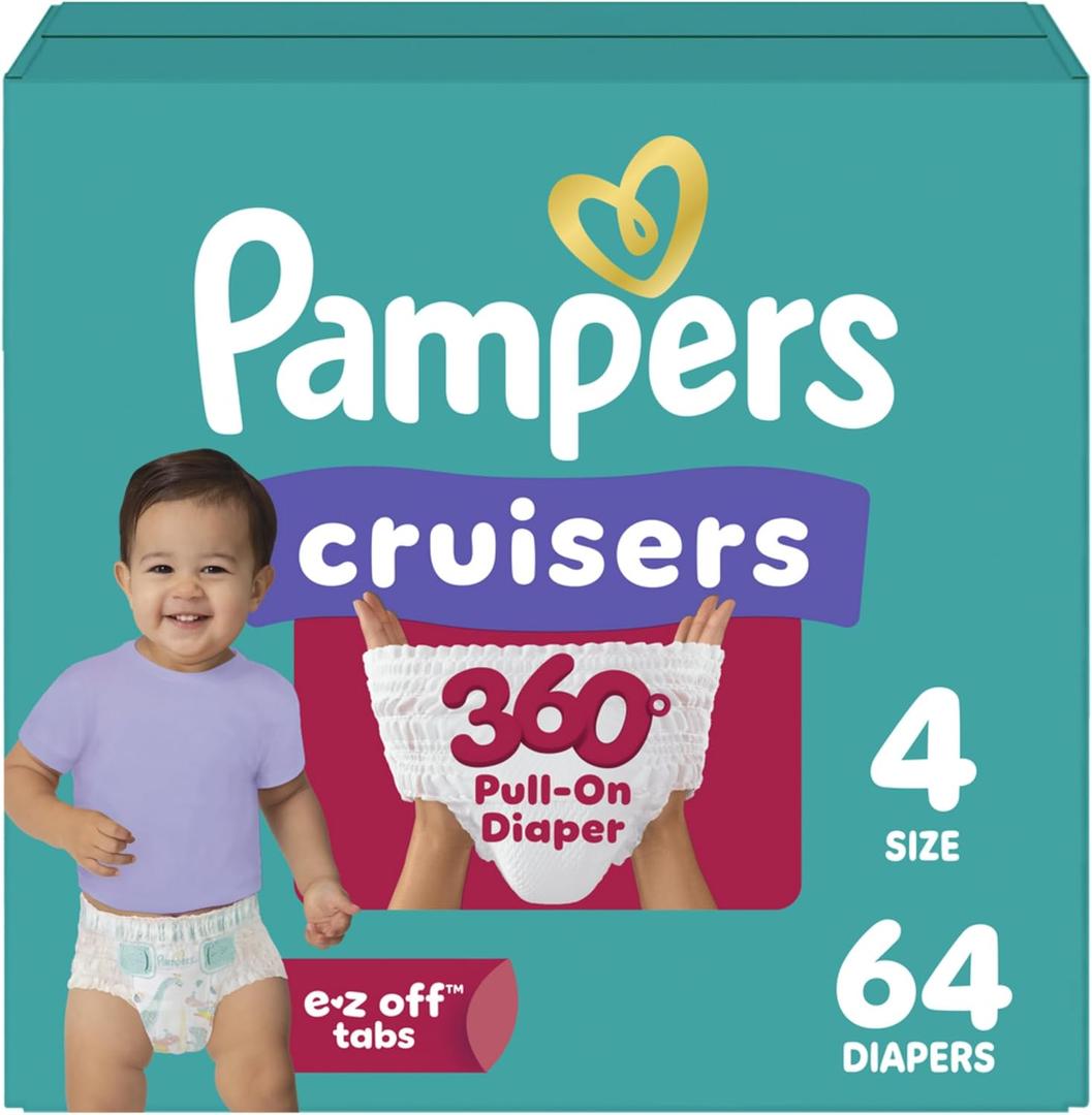 Pampers Diapers - Cruisers 360 - Size 4, 64 Count, up to 100% Leakproof Pull-On Diaper for Active Babies