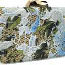 Women's Straw Clutch Purse, Summer Beach Party Evening Bag with Lace Floral Decoration, Crossbody Handbag for Women (Blue)