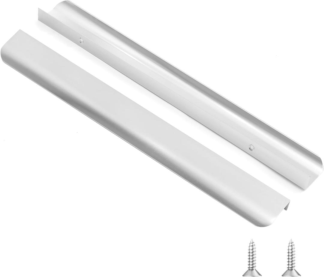 10 Pack 12" (300mm) Overall Length Edge Finger Pull,Brushed Nickel Concealed Kitchen Cabinet Handle,Top Mount Flat Cabinet Pulls for Cupboard Door Drawer,6814
