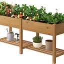 Wooden Raised Garden Bed, Planter Box with Legs, Garden Planter with Divider Bag for Backyard, Patio, Balcony, Planter Stand Box for Herbs and Vegetables (Brown-L)