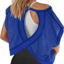 Panadila Womens Open Back Workout Top Oversized Workout T Shirts Backless Athletic Shirt Short Sleeve Baby Tee (Blue, XS)