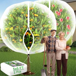 Large Fruit Trees Netting Cicadas - 2Pcs 5X5 FT with Zipper and Drawstring,Bird Mesh Covers for Blueberry Bushes,Garden Apple Pear Peach Orange Tree Fruit Tomato Bug Plant Protection (2, 5X5 FT)