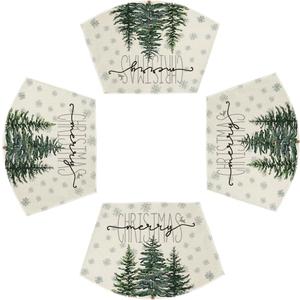 Artoid Mode Merry Christmas Trees Wedge Shape Placemats for Round Table Set of 4, Winter Seasonal Kitchen Dining Table Decoration for Indoor Party Home (12" x 18", Wedge 4 Pcs, Beige)