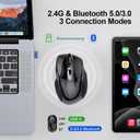 TECKNET Wireless Mouse (BT5.0/3.0 & 2.4G) Rechargeable 4800 DPI Silent USB A & Bluetooth Mouse 6 Buttons, Wide Compatibility - Black