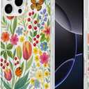 Compatible with iPhone 16 Pro Clear Case, Trendy Cute Floral Flowers Slim Anti-Yellowing TPU Shockproof Aesthetic Protective Phone Case Cover for Women Girls 6.3",in the Gardan