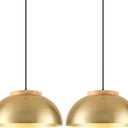 Large Pendant Lights, Gold Pendant Lights for Kitchen Island, Farmhouse Pendant Light Fixtures with Wooden Holder, 16" Adjustable Lighting Fixtures for Dining Room, Living Room, Entryway, 2 Pack