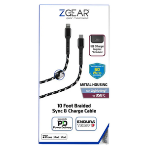 Zgear MFi Lightning/C Fast Charge Braided Cable with EnduraTech 10ft