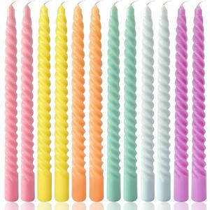 10 Inch Multi-Color Spiral Taper Candles for Home Decoration, 12 Pack Cream Candlesticks for Dinner Party Wedding Holiday