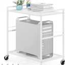 YBING Computer Tower Stand White PC Tower Stand 2 Tier CPU Holder with Wheels Metal Mobile Computer Tower Cart Rolling PC Cart Floor for Fax Home Office, White
