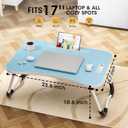 Folding Lap Desk, 23.6 Inch Wood Laptop Bed Desk with Cup Holder, Portable Bed Table for Working Writing Reading & Eating for Bed, Sofa, Couch, Floor - Blue