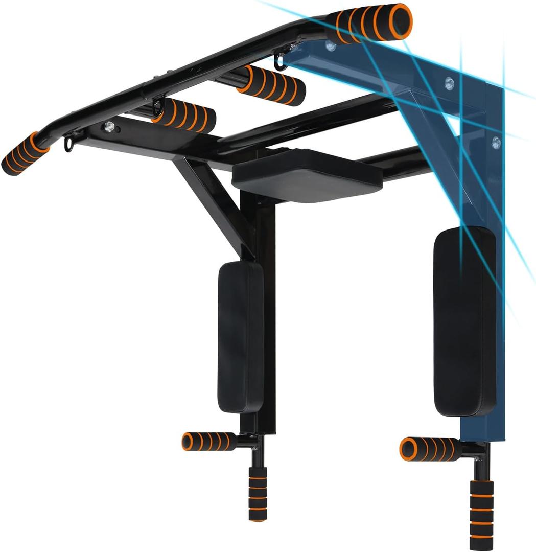 BDL Wall Mounted Pull Up Bar Chin Up bar Multifunctional Dip Station for Indoor Home Gym Workout, Power Tower Set Training Equipment Fitness Dip Stand Supports to 440 Lbs