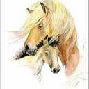 7 Dots Art. Mom and baby. Watercolor Art Print, poster 8"x10" on Fine Art thick Watercolor paper for children's kids room, bedroom, bathroom. Wall art decor with Animals for boys and girls. (Horses), Pack of 2