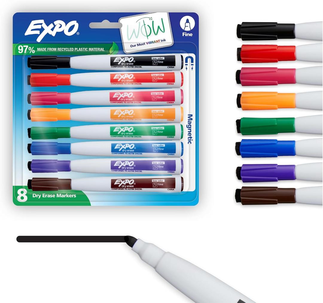 Expo Magnetic Dry Erase Markers with Eraser Fine Tip Assorted 8 Count