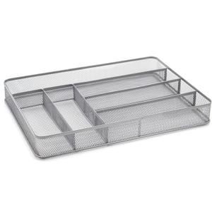TQVAI Silverware Organizer - 6 Slots Non-Slip Mesh Kitchen Drawer Organizer - Metal Compact Utensil Cutlery Holder in Drawer Tray, Silver