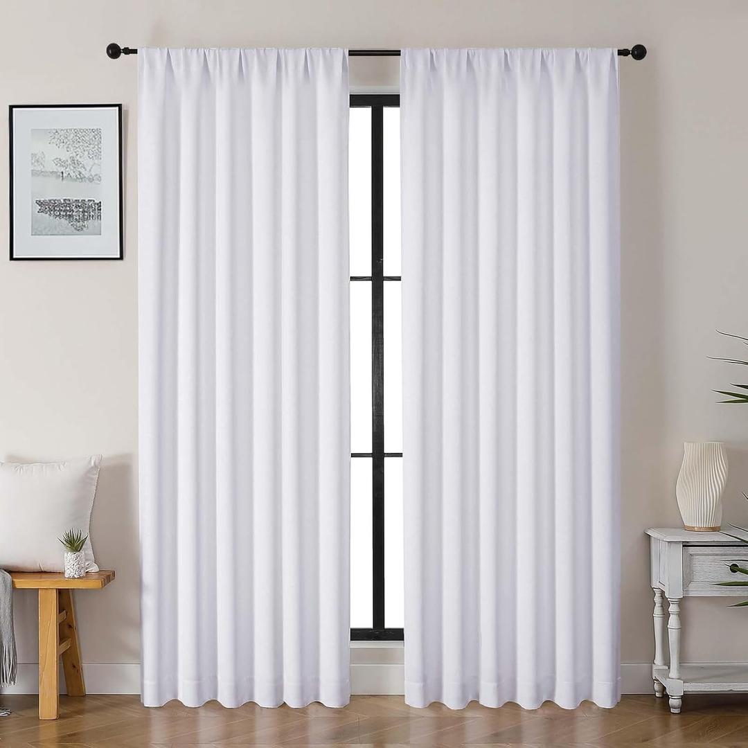 Gwine Pura White Curtains 84 inches Long for Bedroom, Light Filtering Thermal Insulated Noise Reducing Window Curtain for Living Room, Elegant Solid Soft Panel Drapes, Each 50Wx84L, 2 Panels