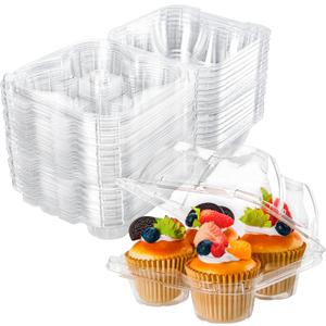 NPLUX 4 Compartment Cupcake Containers 40 Pack Cupcake Holder with Connected Airtight Lid Cupcake Boxes for 160 Cupcakes Muffins, BPA Free, Standard Size