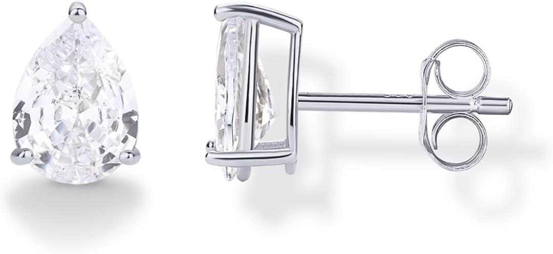 PAVOI 14K Gold Plated 925 Sterling Silver Cubic Zirconia Stud Earrings for Women - Simulated Diamond CZ Earrings