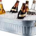 Lallisa 1 Pcs 5.3 gallons Galvanized Beverage Tub Galvanized Bucket Metal Ice and Drink Bucket with Handles Tub for Parties Farmhouse Home Pool Bar (Sliver) (EXP 07/27/26)