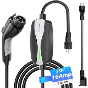 SEGUMA Level 1/2 EV Charger, 16Amp Electric Car Charger Portable EV Chargers 25FT Cable with NEMA 6-20 Plug and NEMA 5-15 Adapter, Home Mobile EV Charging Station for J1772 BEVs/PHEVs 110V-240V(Black)