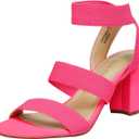 DREAM PAIRS Women's Open Toe High Chunky Elastic Strap Dress Heel Sandals (5.5, Neon/Pink)