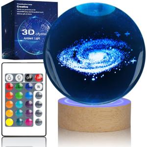 Large 3D Galaxy Crystal Ball Night Light, 16 Colors 4 Modes, Remotely Controlled, Night Light Room Decor,Outer Space Astronomy Gifts Room Decor Crystal Sphere Unique Gifts for Men Him