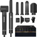 Hair Dryer Brush 7 in ONE, Powerful Blow Dryer Brush with Air Curler for Hair, Brush Blow Dryer with Diffuser, Ionic Hot Air Brush Fast Dry, Volumize, Curls, Straight, Hair Styling Tools 100-120V (Black Silver)