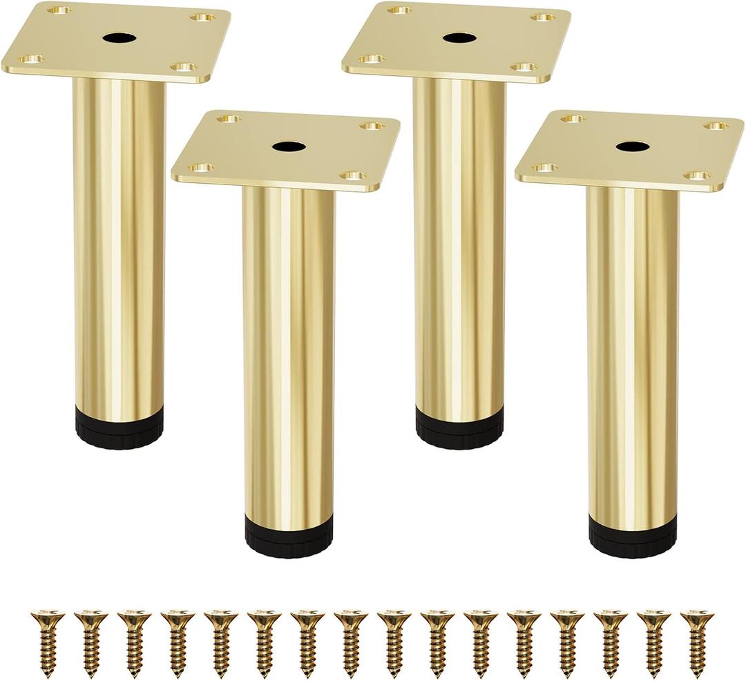 Gold Furniture Legs 7 Inch Legs for Furniture Set of 4, Adjustable Metal Legs for Dresser Cabinet Couch Ottoman Desk