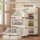 174QT Stackable Storage Bins with Lids & Rack, 4 Tier Large Capacity Foldable Storage Cabinet, Clear Collapsible Pantry Organizer for Home, Kitchen, Bathroom, Dorm, Office, 4 Tier 43.5QT