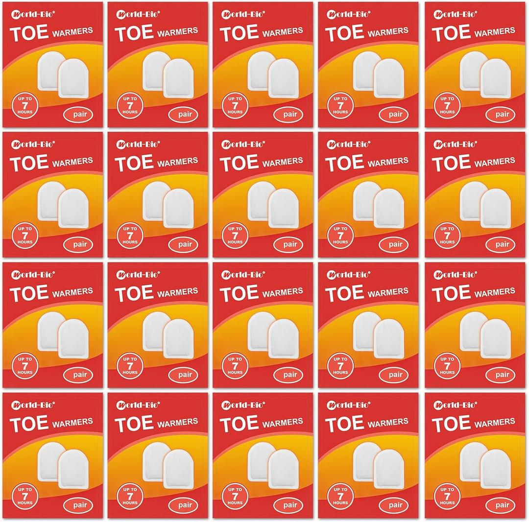 WORLD-BIO Toe Warmers Adhesive 10/20/30/40 Pairs - Long Lasting Safe Natural Odorless Air Activated Warmers Up to 8 Hours of Heat - Heated Insoles Toe Foot Warmers Keep Foot Warm in Chill Winter