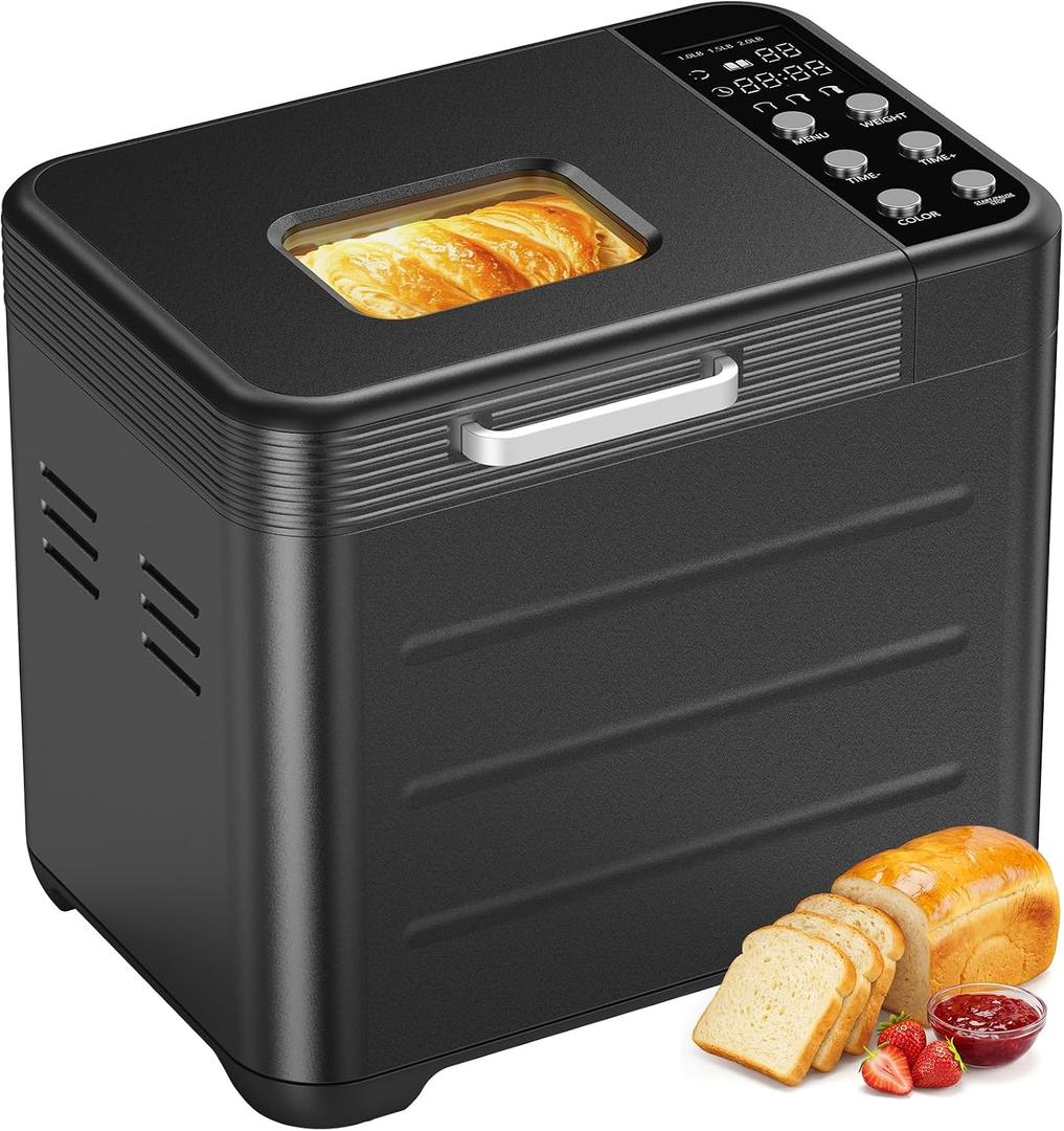 NEWBULIG Bread Maker Machine 2 LB, Automatic Breadmaker Compact
20-in-1 Bread Making Menu, Stainless Steel, Nonstick Ceramic Pan, 3 Crust Colors & Sizes, 600W Powerful Baking, 12-Hour Delay