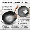 WANGYUANJI Carbon Steel Wok Pan, 13.4" Woks & Stir-Fry Pans with Glass Lid No Chemical Coated Flat Bottom Iron Wok for Induction, Electric, Gas, Halogen All Stoves