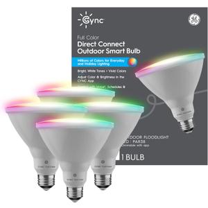 GE CYNC Smart LED Light Bulbs, Color Changing Lights, Bluetooth and Wi-Fi Lights,Compatible with Alexa and Google Home, PAR38 Outdoor Floodlight Bulbs (4 Pack)
