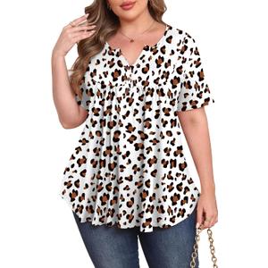Gocolloa Womens Plus Size Tops Tunic Short Sleeve V Neck Floral Print Shirts Summer Casual Loose Blouse (White)