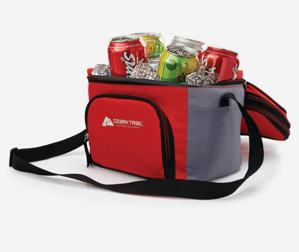 6 Can Soft-Sided Red Cooler With Front Zipper Pocket & Adjustable Shoulder Strap