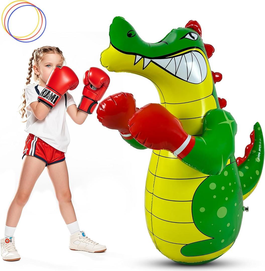 Kids Punching Bag 3-8, Toddler Punching Bags for Kids, Inflatable Dinosaur Toy with Tossing Game, Safe Gifts for Boys & Girls Age 3-5 (No Pump)