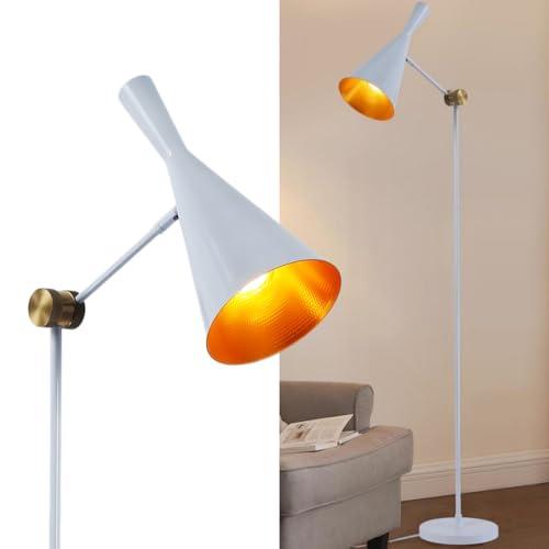 Modern Industrial Floor Lamp For Bedroom, 64'' Adjustable Gold Inner Shade Tall Floor Lamp For Office, Living Room, Skinny Corner Accent Reading Standing Lamp, Retro Farmhouse Mid-Century, White