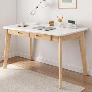 IOTXY Solid Wood Writing Desk - Home Office Workbench Desk with Drawer, 39.37" Width Laptop Computer Work Study Table, 100CM, White