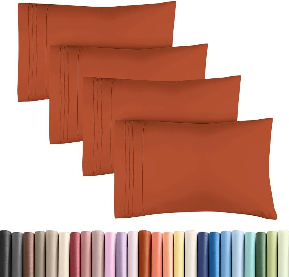 Standard Pillow Cases Set of 4 - Ultra Soft Hotel Quality Pillowcase Covers - Comfy Bedding for Women, Men, Kids & Teens - Machine Washable Pillow Protectors - 4 Piece Set - Standard Size Terracotta