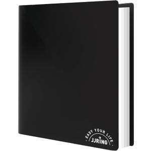 JJRING 18x24 Art Portfolio Folder with Plastic Sleeves, 24-Pocket Portfolio Binder Displaying 48 Pages, Presentation Book with Black Inner Paper for Artwork Storage, Black