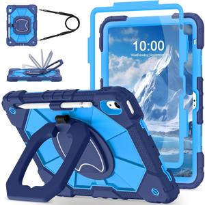 WESOROL Case for iPad (A16) 11th/10th Generation 2025/2022 with Screen Protector Rotating Stand Pencil Holder Shoulder Strap Heavy Duty Shockproof Cover for iPad 10th Gen Case,Navy Blue