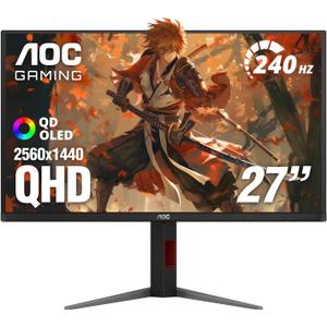 AOC 27 Inch OLED Gaming Monitor (QD-OLED), 1440p QHD 2560x1440, 240Hz, 0.03ms, HDMI 2.1, G-SYNC Compatible, HDR True Black, Height Adjustable Stand, USB Hub, Q27GAZDV