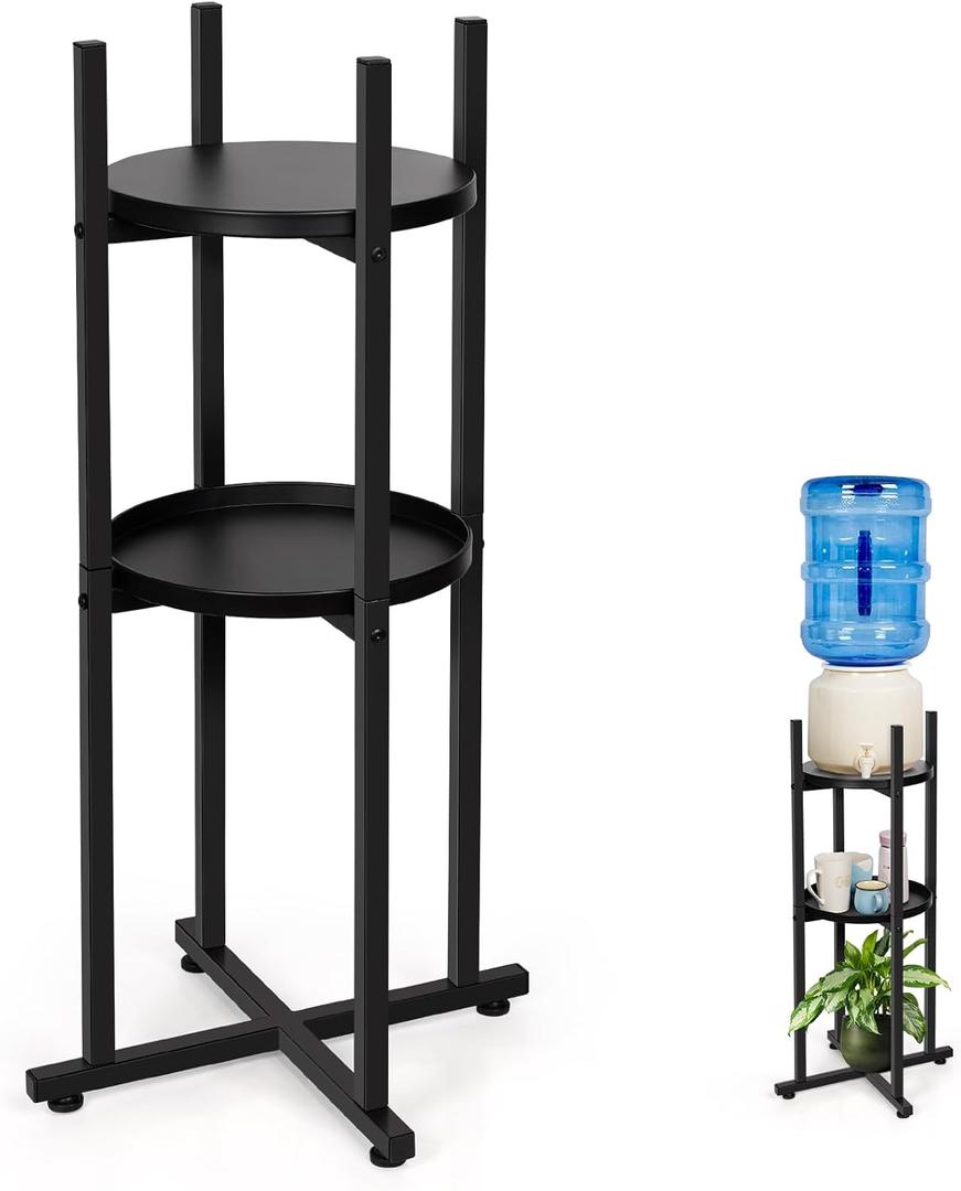 Water Dispenser Stand 5 Gallon Water Jug Stand Sturdy Water Stand(32.8" Hight-11.2" Wide) Water Jug Stand with 2 Round Shelfs for 1-5 Gallon Water Bottles/Crocks, Water Jug and Plant Stand (Black)
