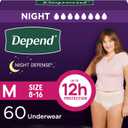 Depend Night Defense Adult Diapers, Incontinence & Postpartum Bladder Leak Underwear for Women, Disposable, Overnight, Medium, Blush, 60 Count (4 Packs of 15)
