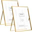 Gold 8x10'' Floating Frame Set of 2,For Photo Sizes (4x 6'',5x7,7x9''), Metal Frames for Tabletop/Shelf Display,Classy Gift Choice for Wedding,Birthady,Home or Office Decor