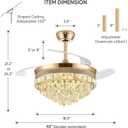 48 Inch Chandelier Ceiling Fans with Lights, Retractable Ceiling Fan with Lights, Crystal Fandelier Ceiling Fan for Bedroom Living Room, LED Dimmable, 6 Wind Speed,3 Color Temperatures-Gold