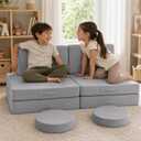 MeMoreCool Kids Couch, Light Grey Modular Foam Play Couch, Ages 3+, 8-Piece