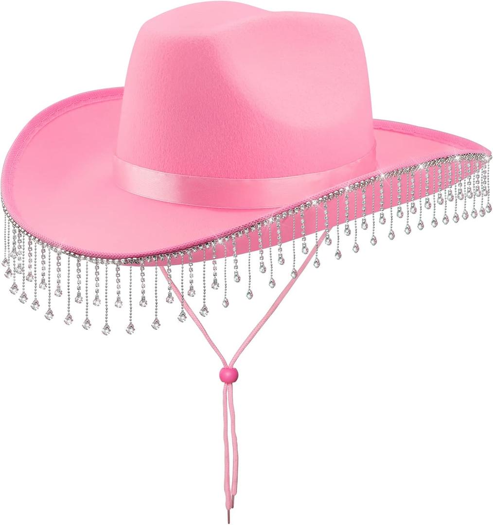 quescu Bridal Cowgirl Hat for Bachelorette Party,Rhinestone White Cowboy Hat for Women Bride To Be Gift,Halloween Costume (Style 3)